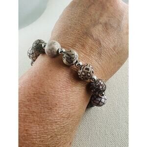 Jilzara Latte Stretch Bracelet Polymer Clay Beads Brown Cream